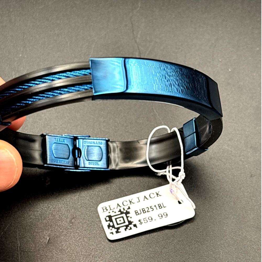 Blackjack BJB251BL Mens Blue Silicone Black Stainless Steel  Bangle ID Bracelet - Picture 12 of 17